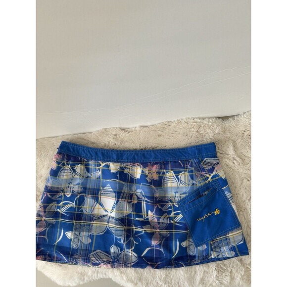 Raya Sun Reversible Wrap Skirt Blue Floral & Solid Blue Size XL Mini Golf Tennis - Picture 2 of 7